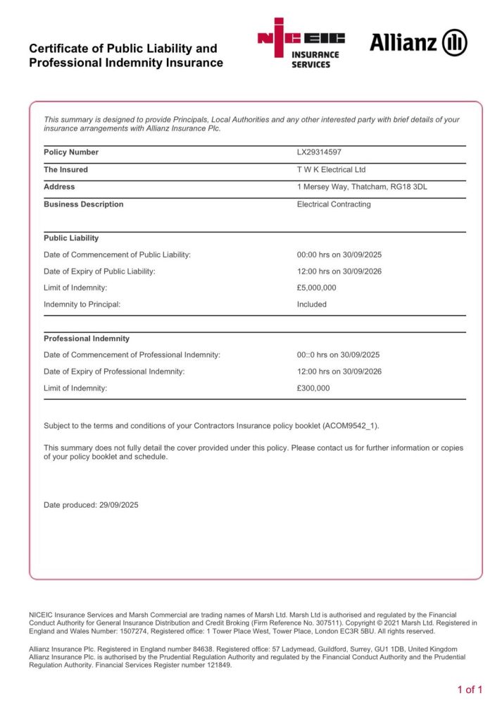 Our Certificate of Public Liability and Professional Indemnity Insurance for 2026